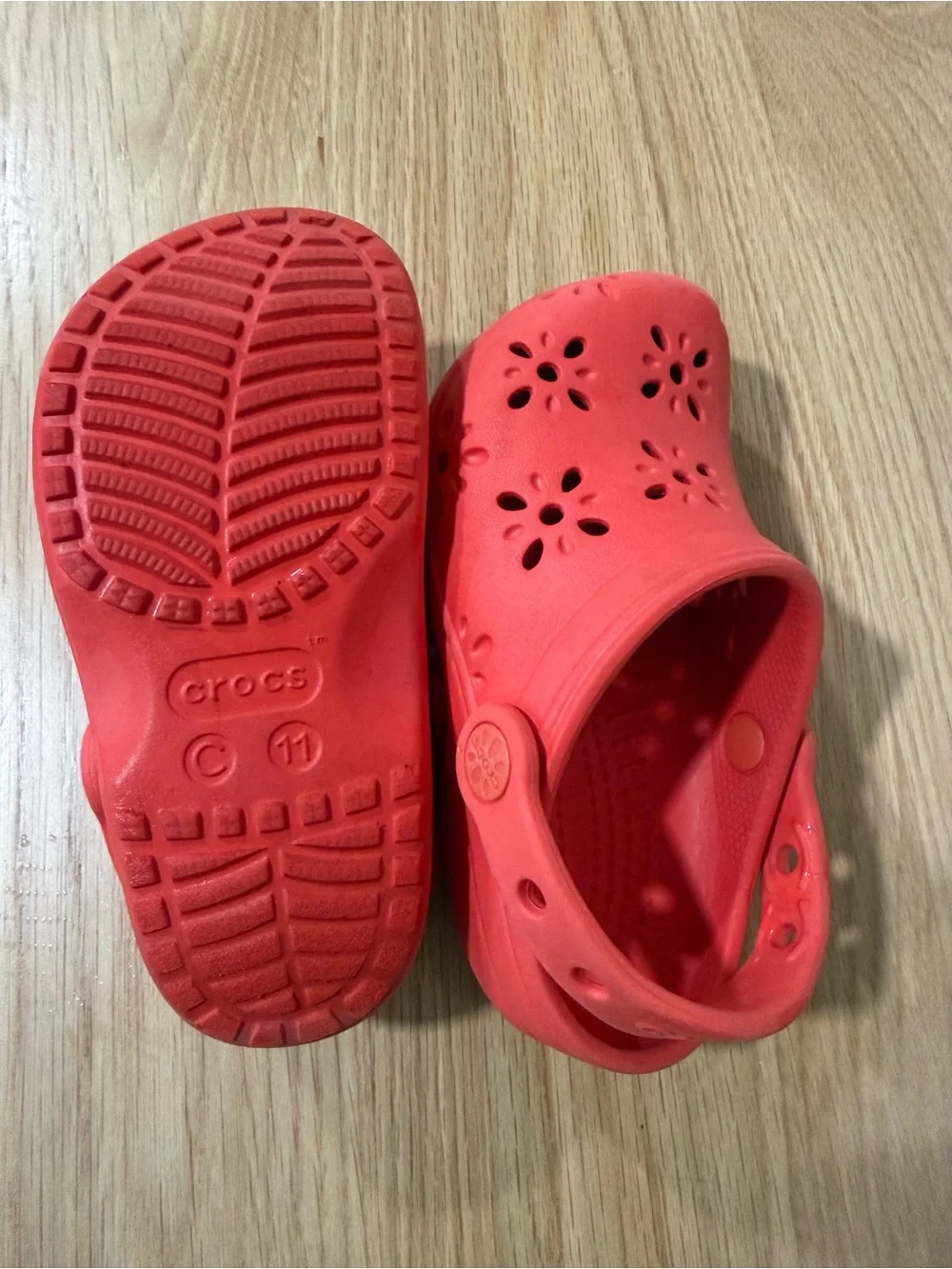CROCS Kids Red Floral Cutout Clogs